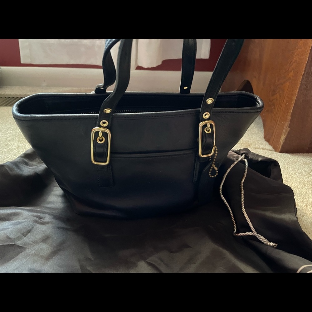 COACH black leather small tote purse